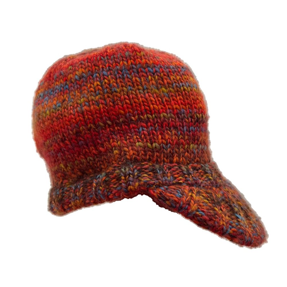Override Red Multi Color Knit Newsboy Brimmed Cap